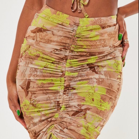 nude dragon mesh drawstring midi skirt - Picture 4 of 5